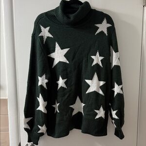 Women's Star Pattern Turtleneck Sweater - Green and White